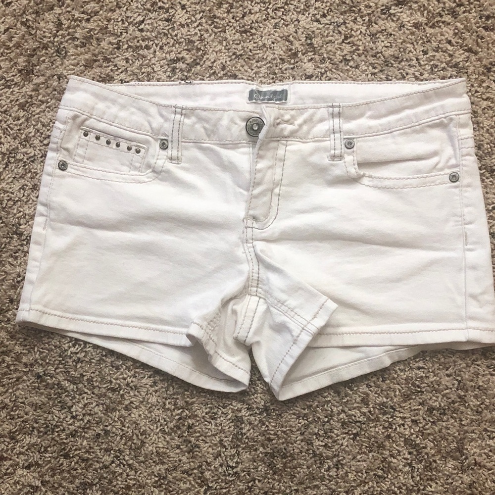 Soundgirl White Denim Jean Shorts with Stud rhinestones Accents stretch